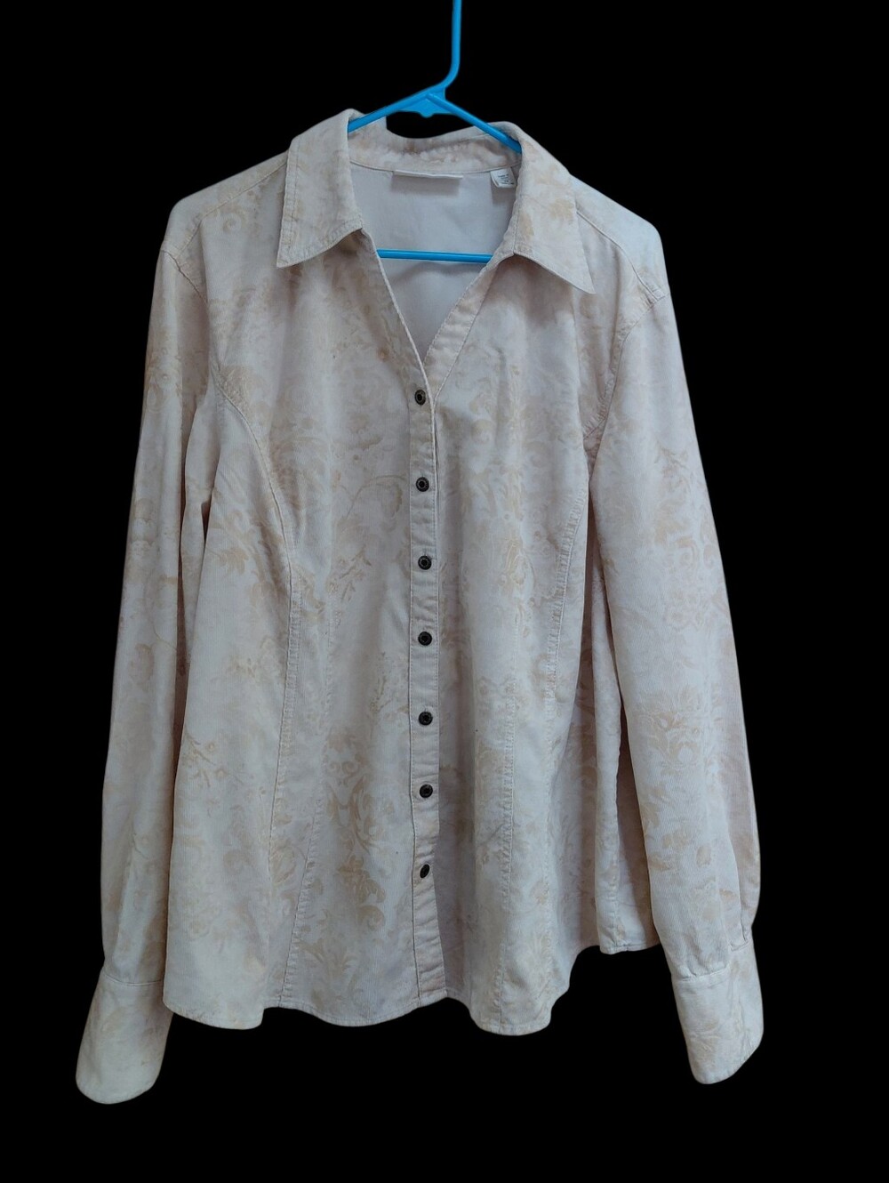 ColdWater Creek Button-up Shirt Subtle Floral Damask Pattern Neutral Color Sz 2X